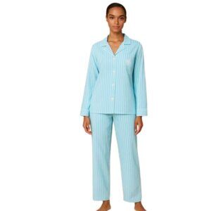 Chaps Long Sleeve Notch Collar Long Pant Pajama Set Blue New SZ XL 100% Cotton